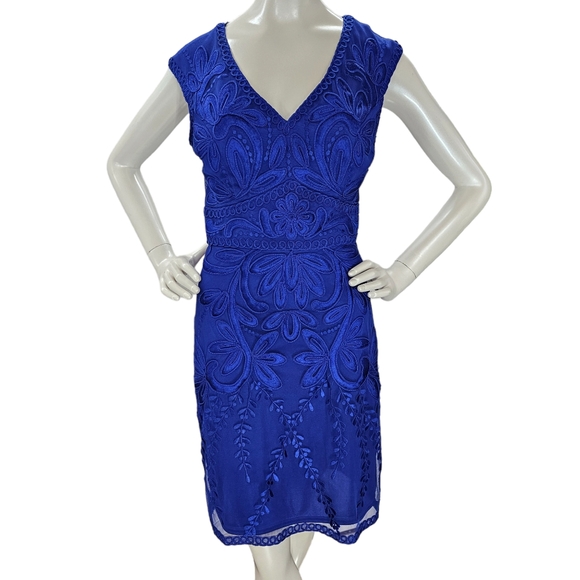 Sue Wong Dresses & Skirts - Sue Wong Cocktail Dress Womens Size 10 Cobalt Blue Embroidered Cap Sleeves Lined